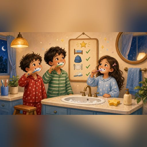 Kids brushing teeth in a daily routine