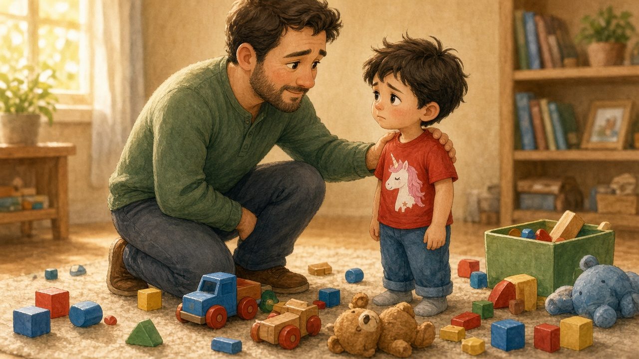 Parent comforting a child after a hard moment