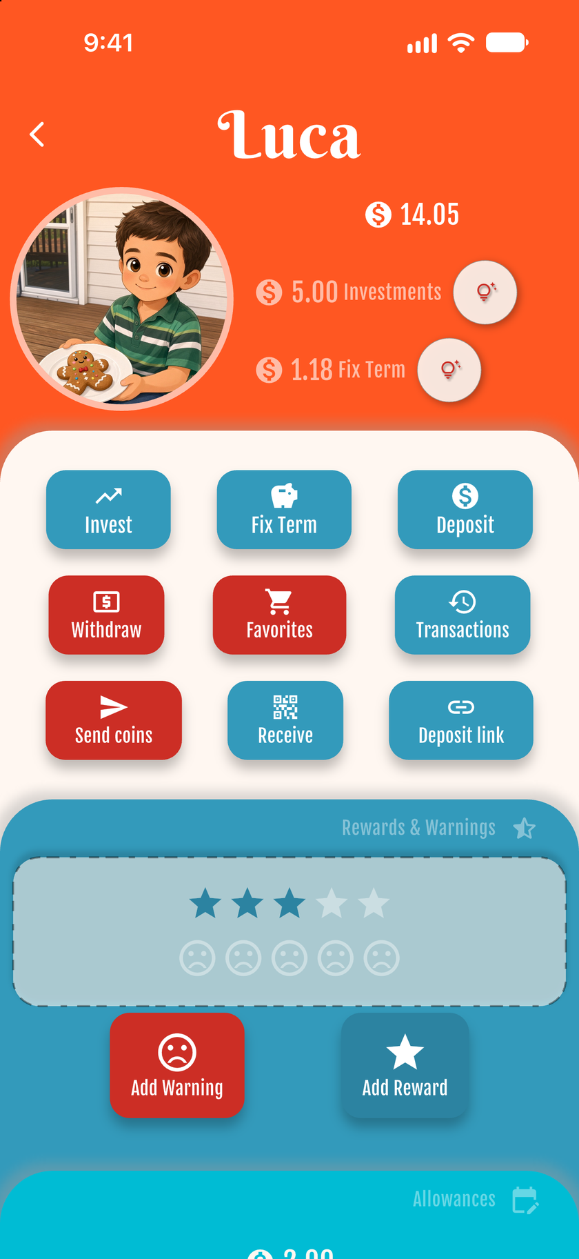 Allowance and savings goals screen